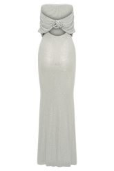 Arna Off Shoulder Diamante Maxi Dress - Silver